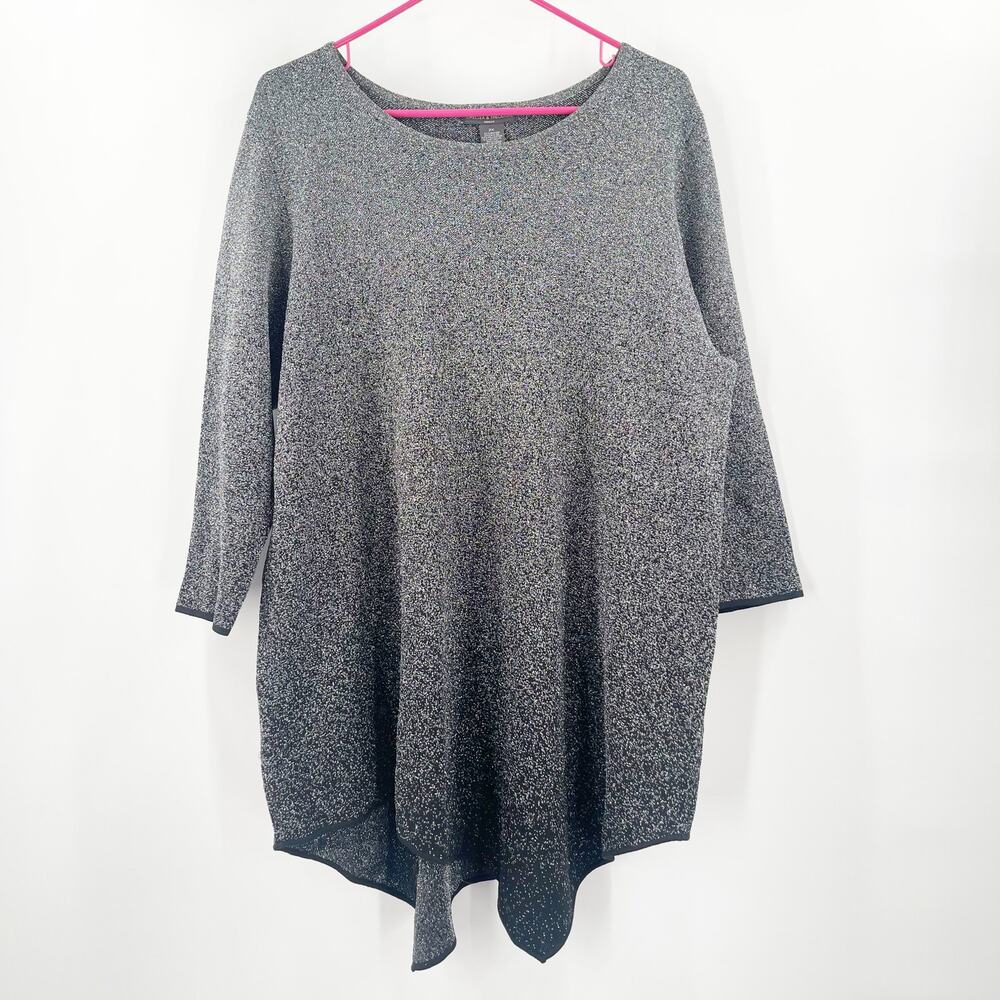 Chelsea & Theodore Top Size 2X Ombre Metallic Sparkle Asymmetrical Curvy Plus
